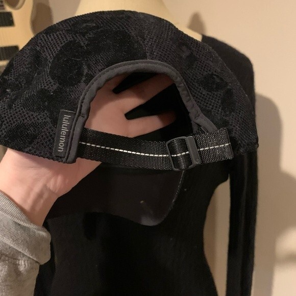 Lululemon ball cap. Black with floral design. Feels like velvet. Adjustable band - Picture 3 of 5